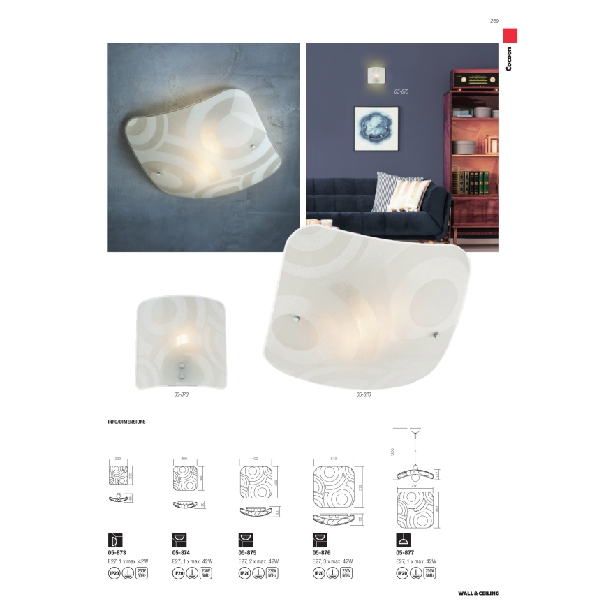 Redo 05-877 - Hanglamp aan kabel COCOON 1xE27/42W/230V crème