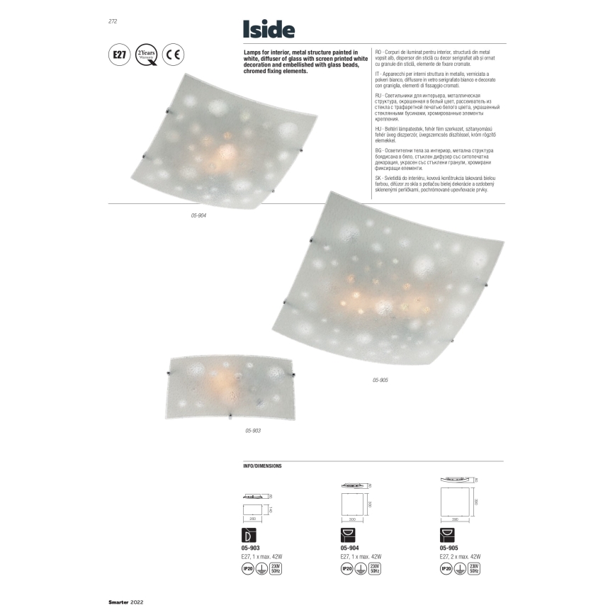 Redo 05-905 - Plafonnier ISIDE 2xE27/42W/230V 39x39 cm transparent