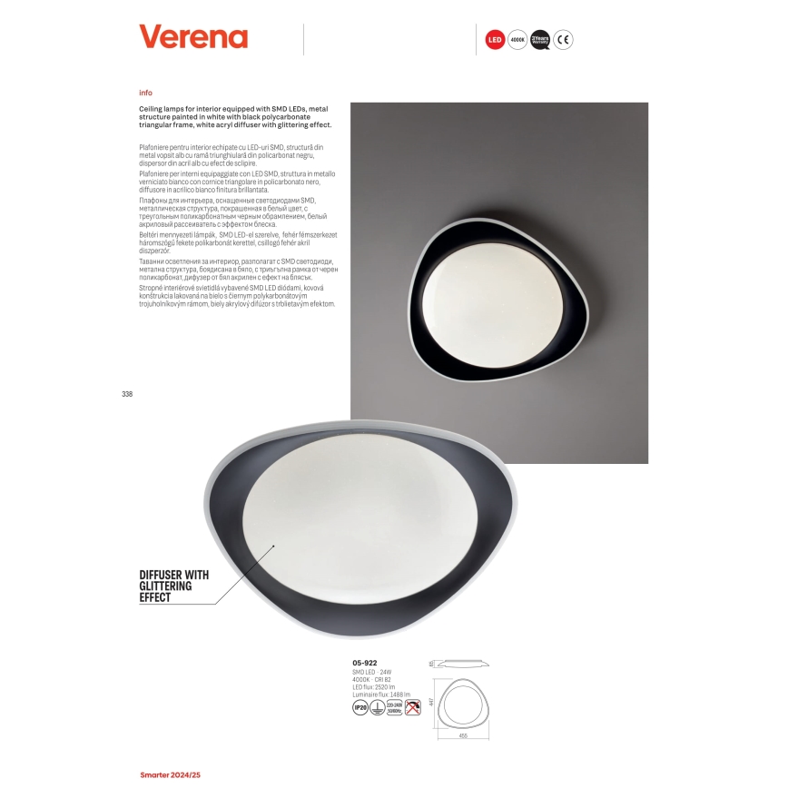 Redo 05-922 - LED Plafondlamp VERENA LED/24W/230V antraciet