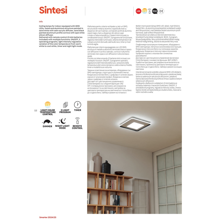 Redo 05-961 - Dimbare LED plafondlamp SINTESI LED/53W/230V 45x45 cm 3000-6000K + afstandsbediening