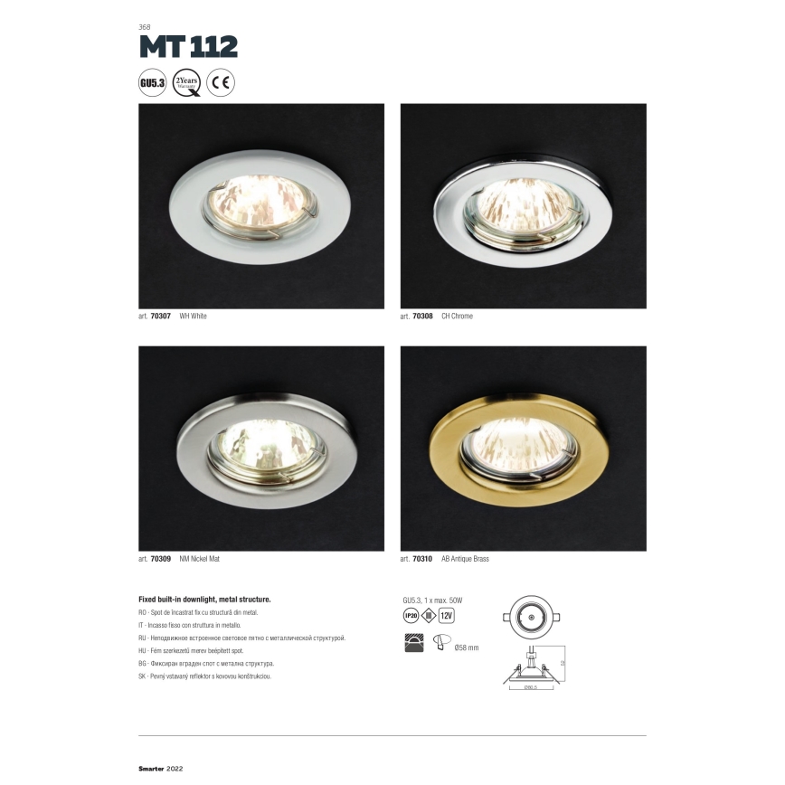 Redo 70310 - Spot encastrable MT 1xGU5,3/50W/12V laiton