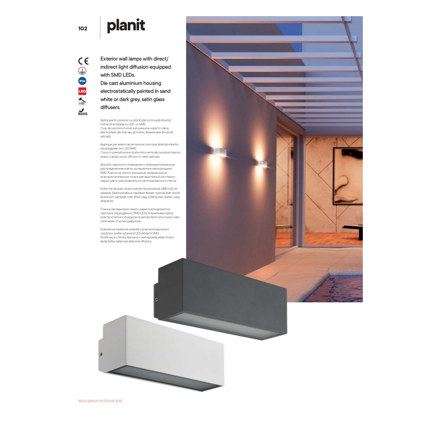 Redo 90095 - LED buitenwandlamp PLANIT LED/10W/230V 3000K IP54 wit