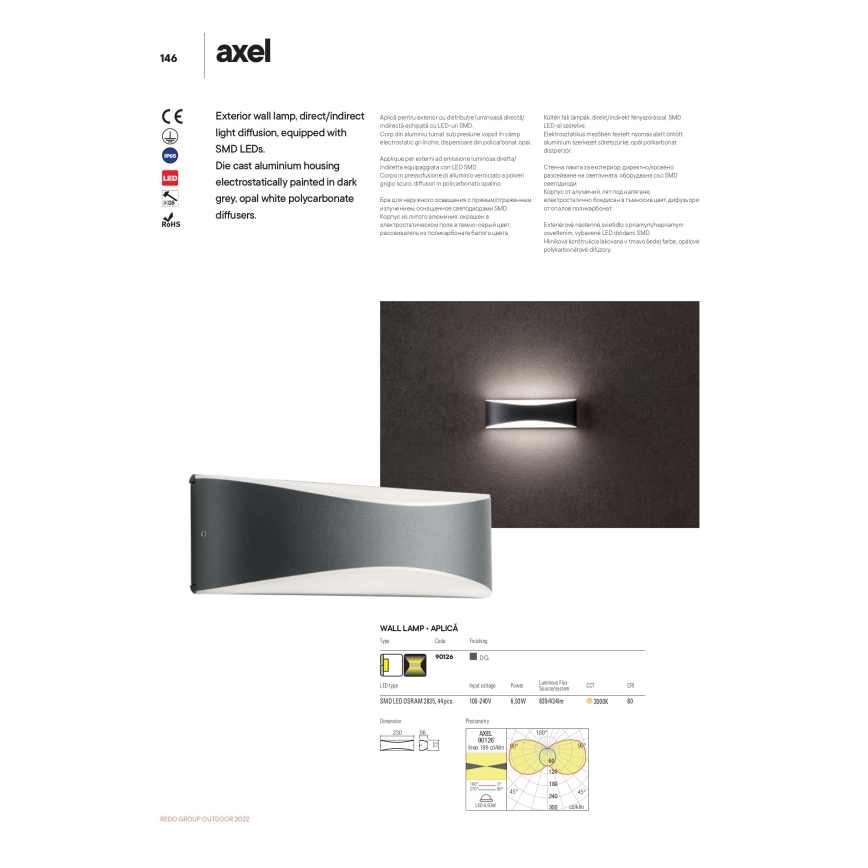 Redo 90126 - LED buitenwandlamp AXEL LED/7W/230V 3000 IP65 antraciet
