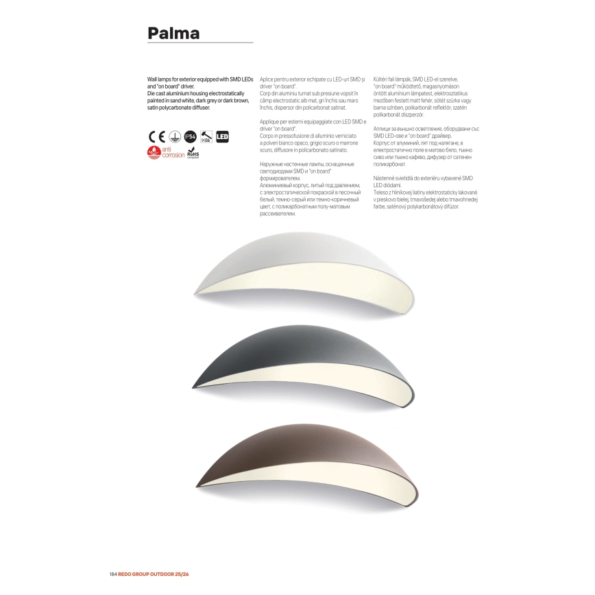 Redo 90236 - LED buitenwandlamp PALMA LED/18W/230V 3000K IP54 bruin