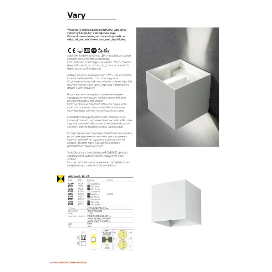 Redo 90294 - Applique murale extérieure LED VARY 2xLED/10W/230V 3000K IP54 blanche