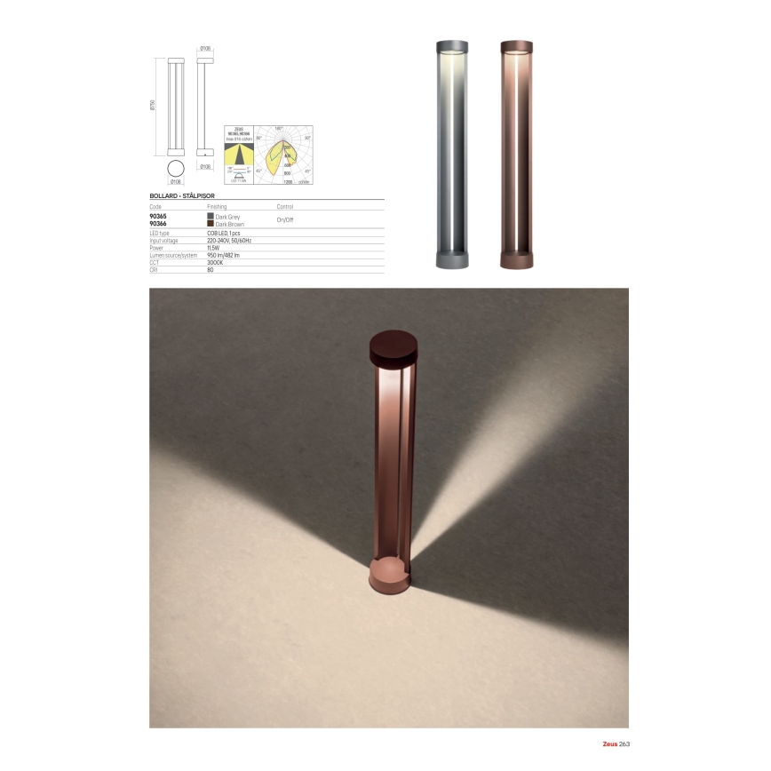 Redo 90365 - LED buitenlamp ZEUS LED/11,5W/230V 3000K 75 cm IP54 antraciet