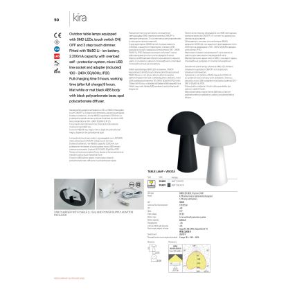 Redo 90439 - Lampe LED extérieure tactile dimmable KIRA LED/4,7W/230V 2200 mAh IP44 noire