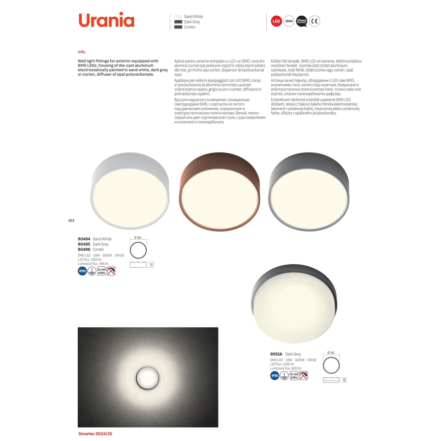 Redo 90494 - Plafonnier extérieur URANIA LED/10W/230V d. 16 cm 3000K IP65 blanc