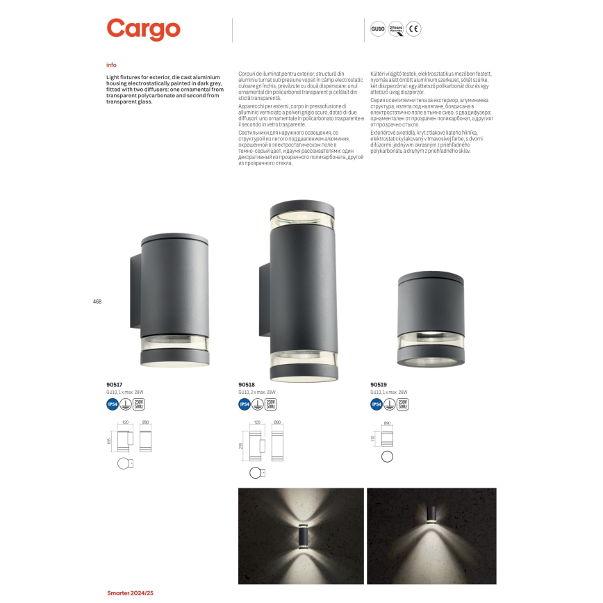 Redo 90517 - Applique murale extérieure CARGO 1xGU10/28W/230V IP54 anthracite