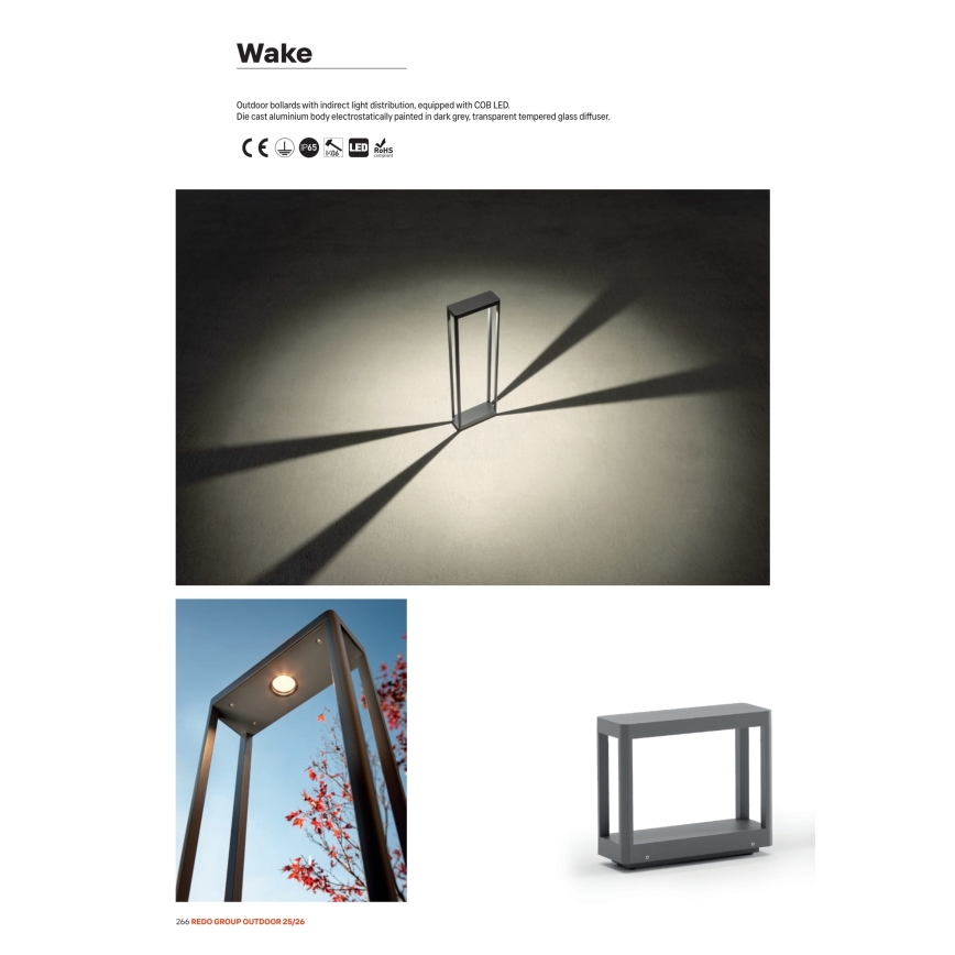 Redo 90580 - LED buitenlamp WAKE LED/8W/230V 3000K 20 cm IP65 antraciet