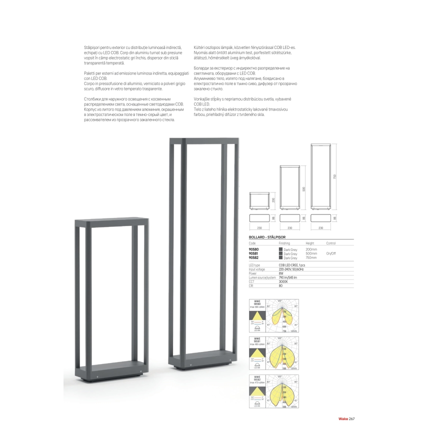 Redo 90581 - LED buitenlamp WAKE LED/8W/230V 3000K 50 cm IP65 antraciet