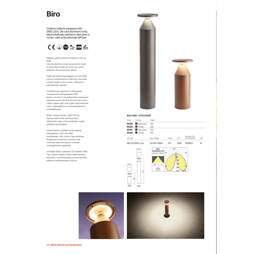 Redo 90591 - Lampe d'extérieur LED BIRO, 12 W/230 V, 3000 K, 70 cm, IRC 90, IP65, anthracite