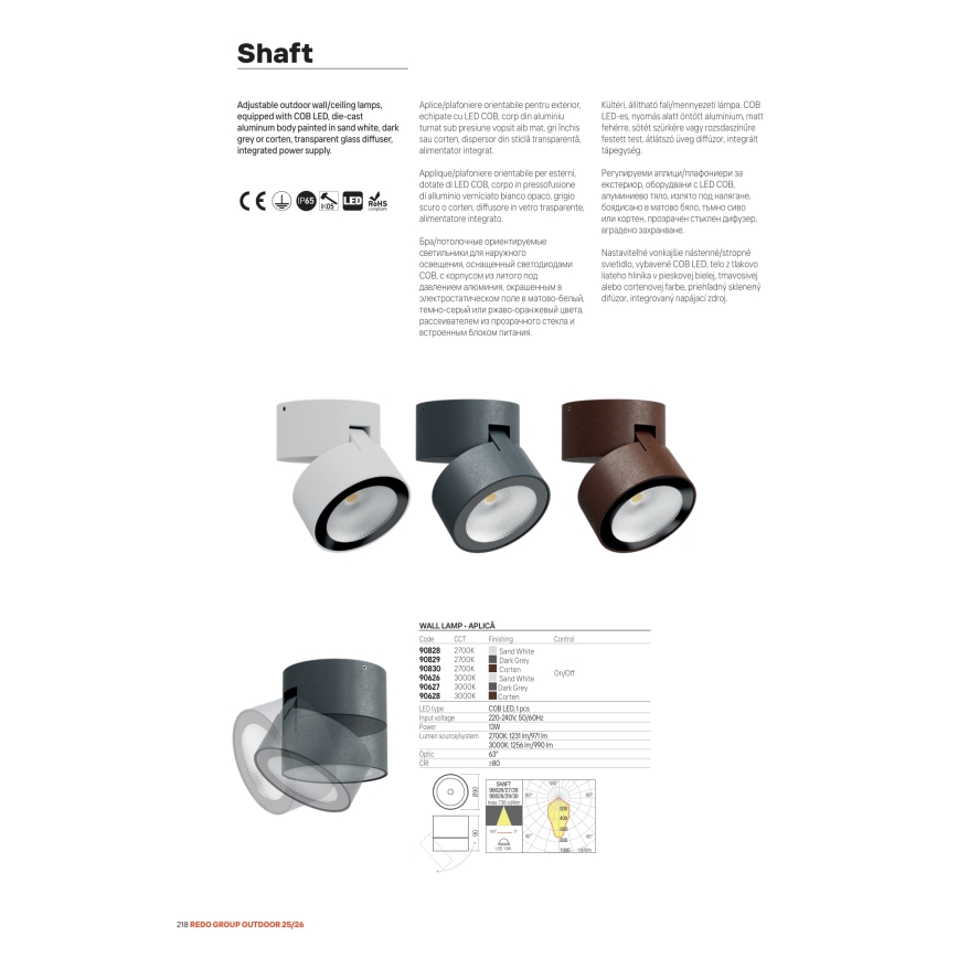 Redo 90626 - LED buitenspot SHAFT LED/13W/230V 3000K Ø 9 cm IP65 wit
