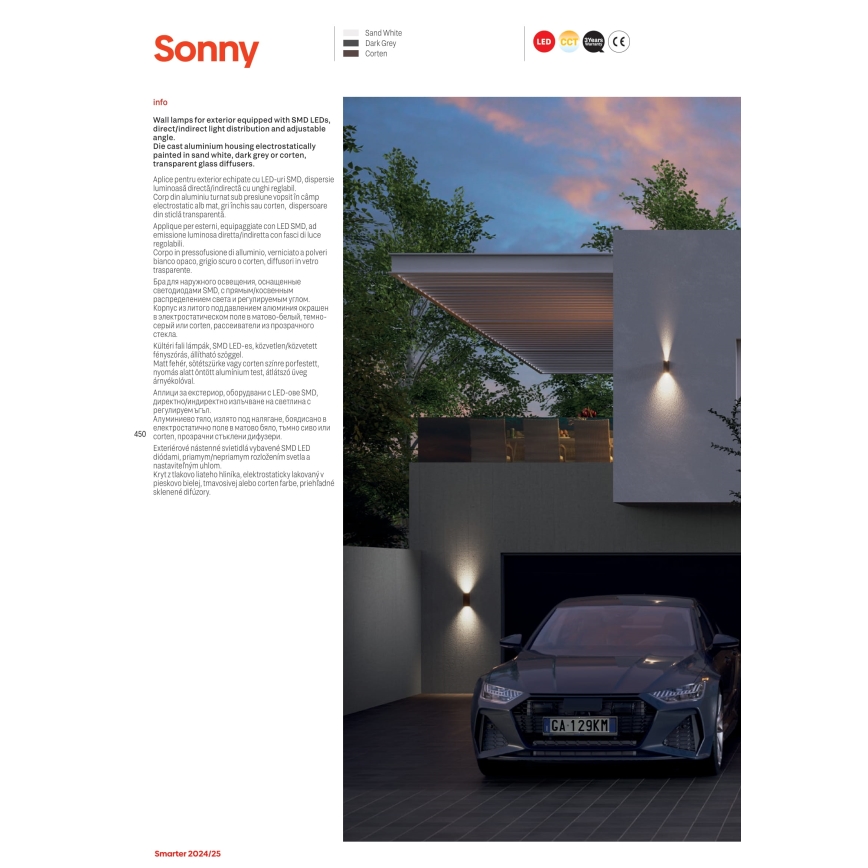 Redo 90637 - Applique murale extérieure SONNY 2xLED/5W/230V 2200/3000/4000K IP54 marron