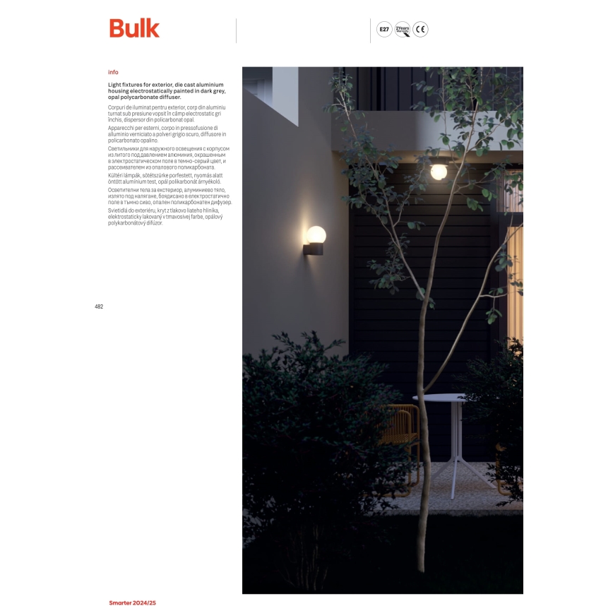 Redo 90643 - Buitenlamp BULK 1xE27/28W/230V 80 cm IP44 antraciet