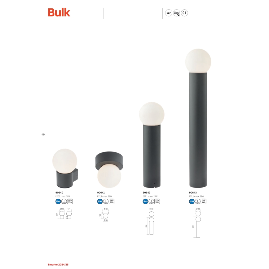 Redo 90643 - Buitenlamp BULK 1xE27/28W/230V 80 cm IP44 antraciet