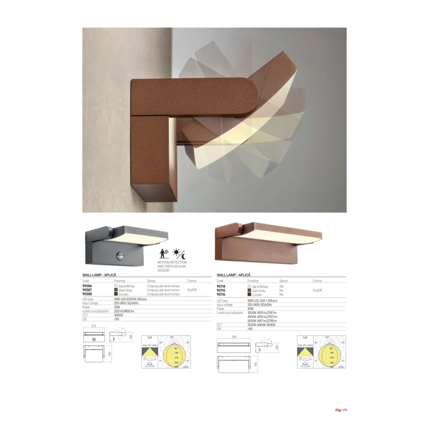 Redo 90716 - Applique murale extérieure FLIP LED/40W/230V 3000/4000/5000K IRC 90 IP54 marron