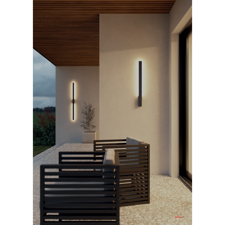 Redo 90872 - Applique murale extérieure LED REFLEXA, 6 W, 230 V, 3000 K, 62,1 cm, IRC 90, IP54, noir