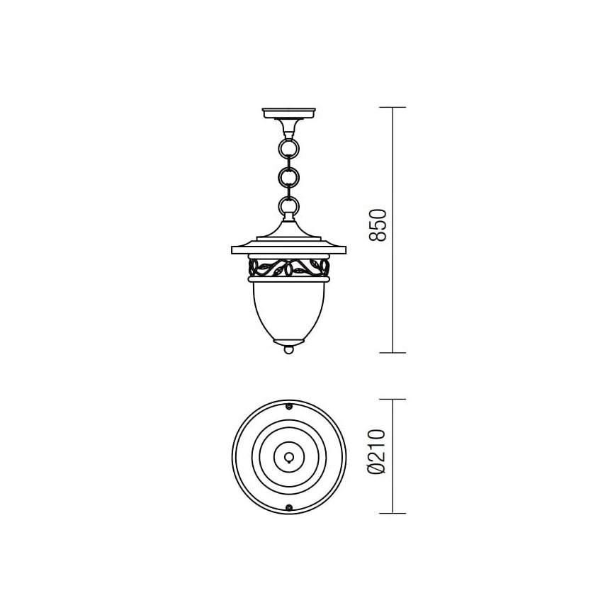 Redo 9399 - Buitenlamp aan ketting BASEL 1xE27/42W/230V IP44 zwart