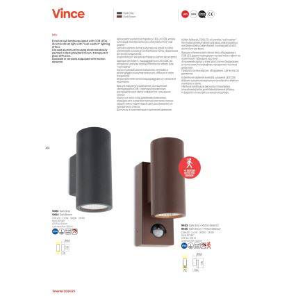 Redo 9453 - Applique murale extérieure avec détecteur VINCE 2xLED/3W/230V IP54 anthracite