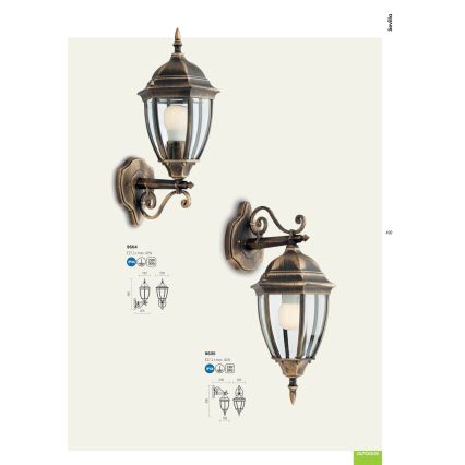 Redo 9604 - Applique murale extérieure SEVILLA 1xE27/42W/230V IP44 doré/patine