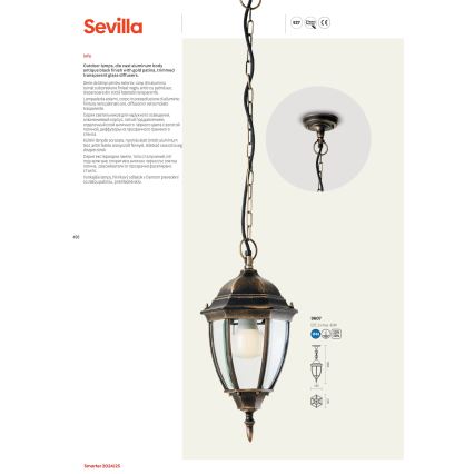 Redo 9606 - Lampadaire extérieur SEVILLA 1xE27/42W/230V IP44 doré/patine