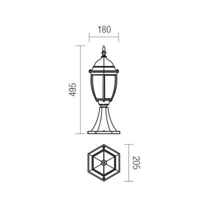 Redo 9606 - Lampadaire extérieur SEVILLA 1xE27/42W/230V IP44 doré/patine