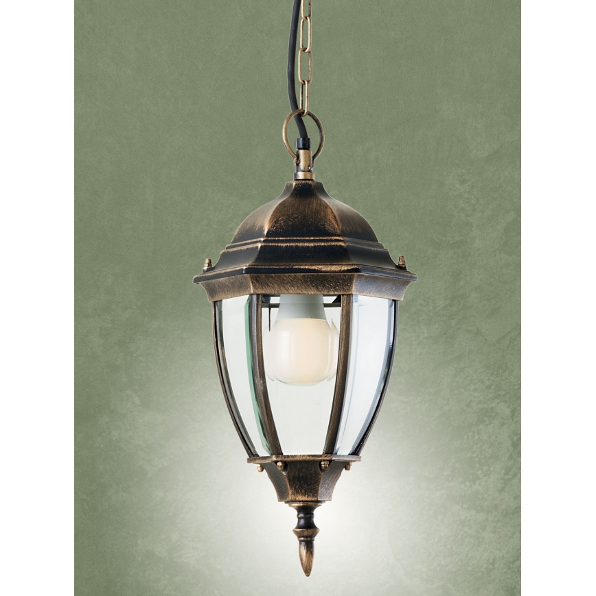 Redo 9607 - Suspension chaîne d'extérieur SEVILLA 1xE27/42W/230V IP44 doré/patine