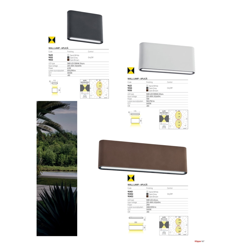 Redo 9622 - Applique murale d'extérieur LED KLIPPE LED/13W/230V 3000K IP54 blanche