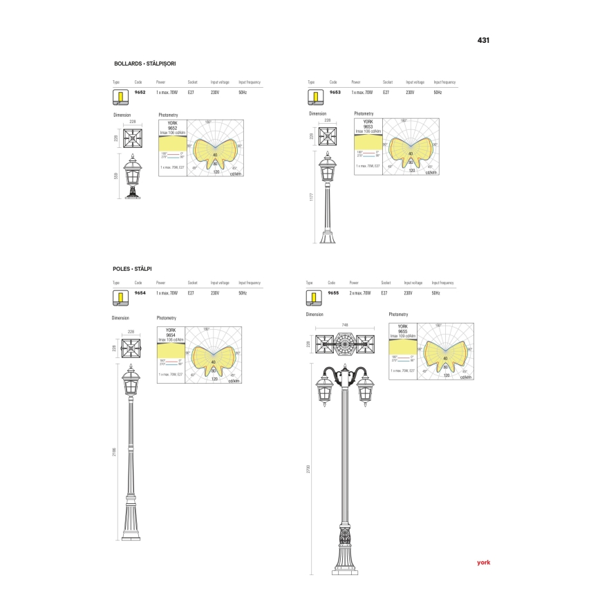Redo 9652 - Lampe d'extérieur YORK 1xE27/70W/230V IP44 marron