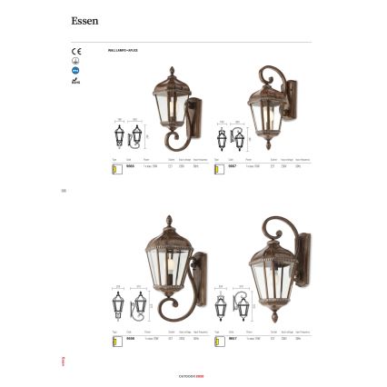 Redo 9656 - Buitenwandlamp ESSEN 1xE27/70W/230V IP44 bruin/patina