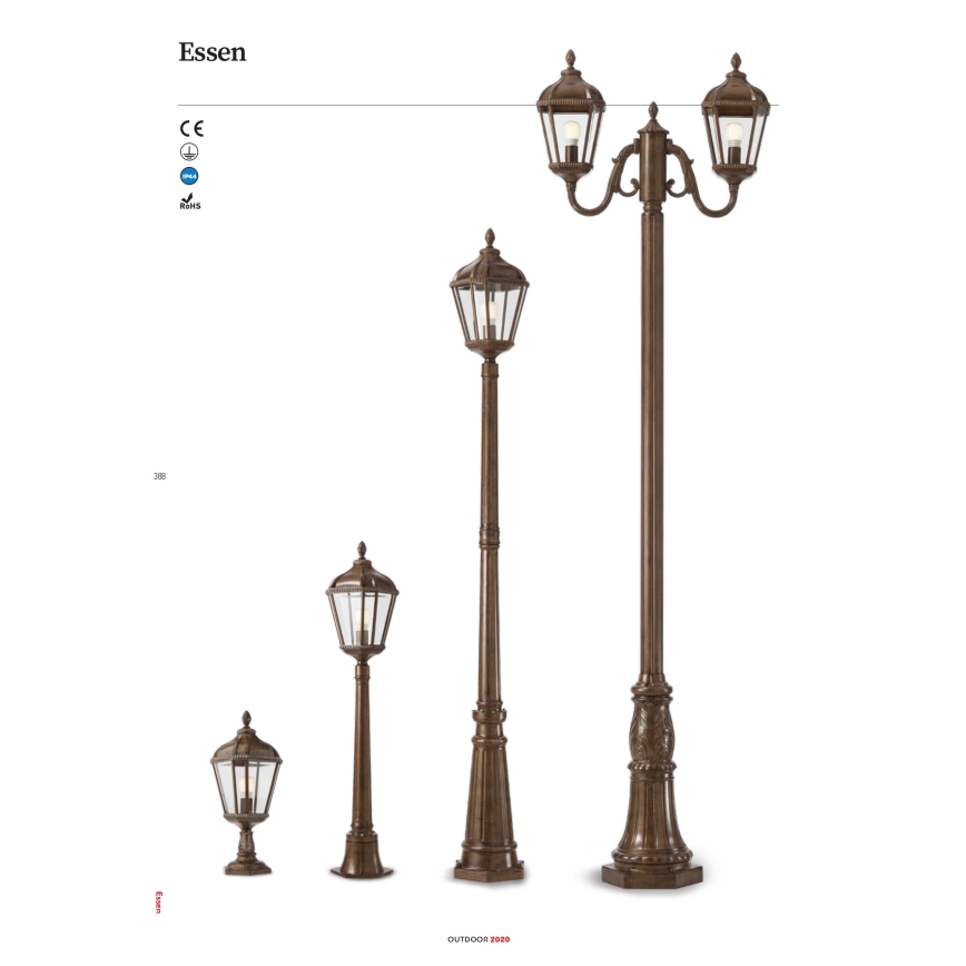 Redo 9662 - Luminaire d'extérieur ESSEN 1xE27/70W/230V 221,5 cm IP44 brun/patiné