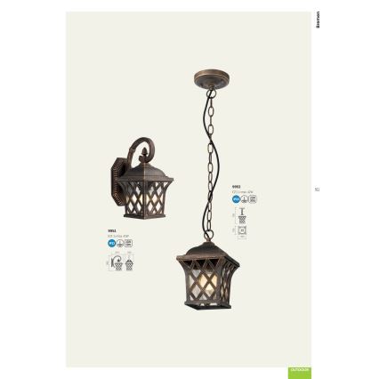 Redo 9951 - Applique murale extérieure BREMEN 1xE27/42W/230V IP23 doré/patine