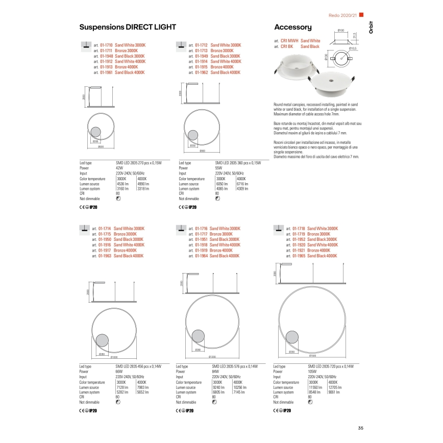 Redo - Bronzen LED Hanglamp aan koord ORBIT LED / 55W / 230V