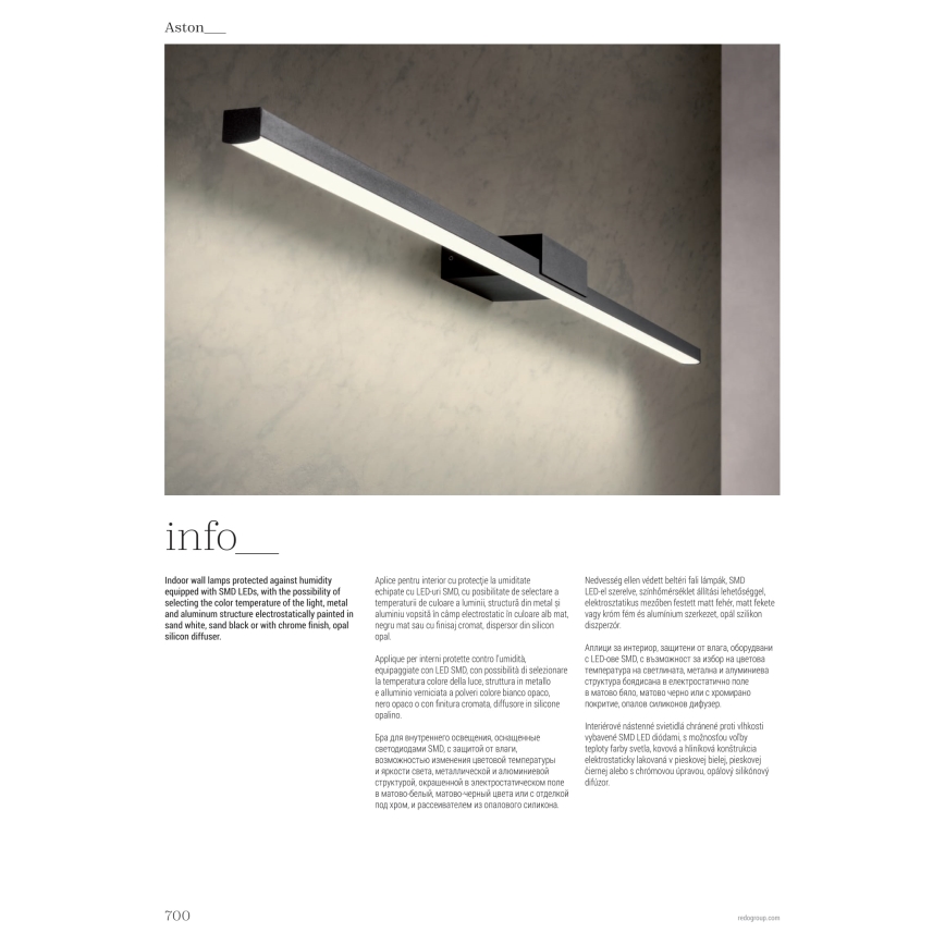 Redo01-3270 - Éclairage de miroir salle de bain ASTON LED/12W/230V 60 cm CRI 90 IP44 noir