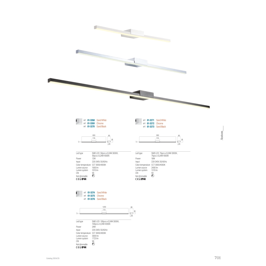 Redo01-3270 - Éclairage de miroir salle de bain ASTON LED/12W/230V 60 cm CRI 90 IP44 noir