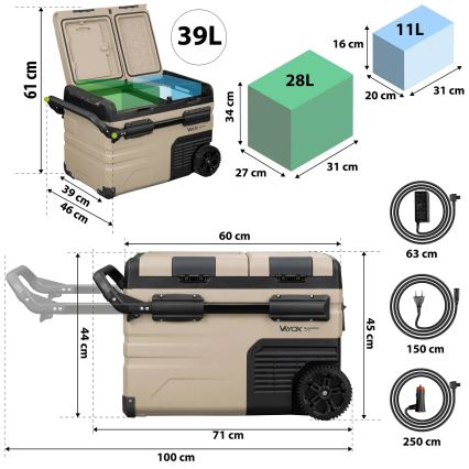 Reis koelkast met LCD scherm 39 l 230V/12V/24V bruin