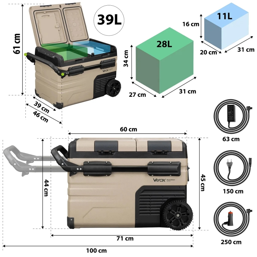 Reis koelkast met LCD scherm 39 l 230V/12V/24V bruin