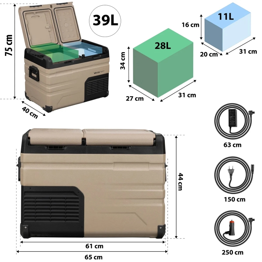 Reis koelkast met LCD scherm 39 l 230V/12V/24V bruin