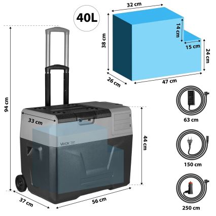 Reis koelkast met LCD scherm 40 l 230V/12V/24V zwart