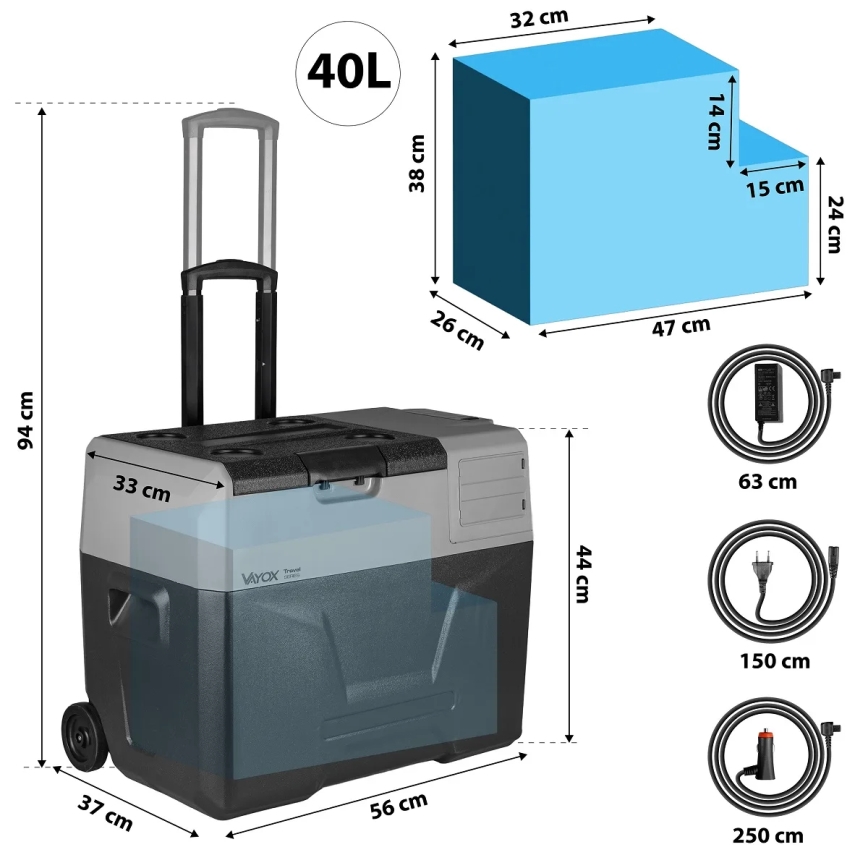 Reis koelkast met LCD scherm 40 l 230V/12V/24V zwart