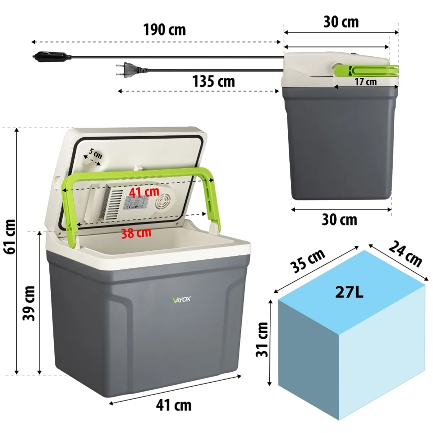 Reis koelkast met verwarmingsfunctie 27 l 230V/12V/24V grijs