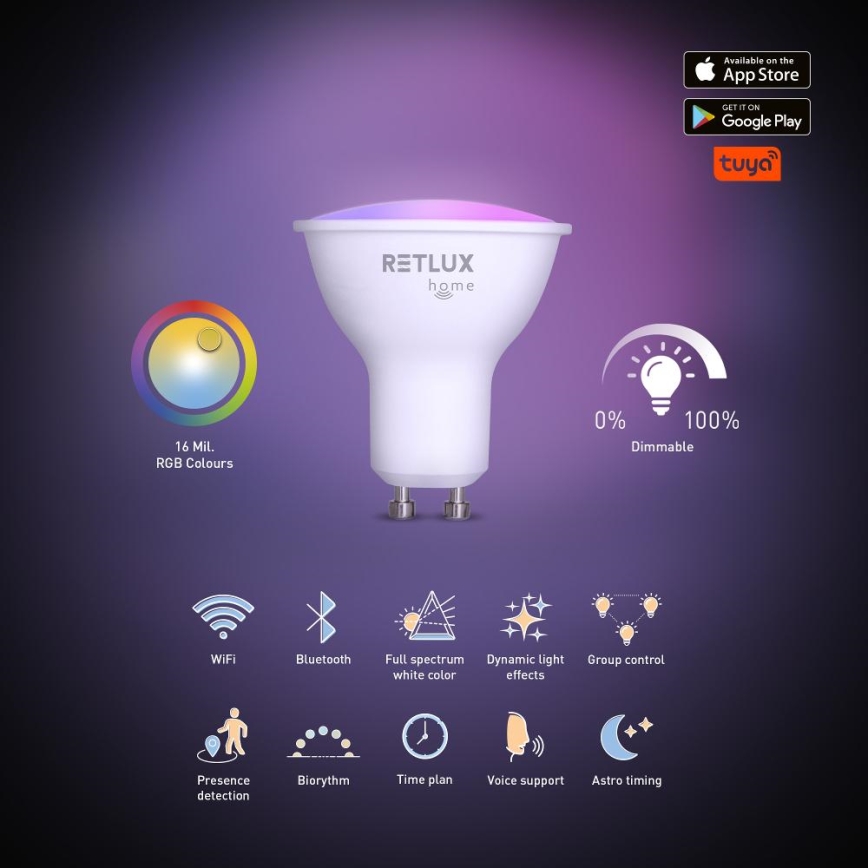 Ampoule à intensité variable LED RGBW MR16 GU10/4,5W/230V 2700-6500K Wi-Fi Tuya