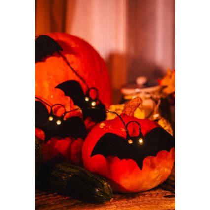 Decoratieve LED ketting HALLOWEEN 10xLED/2xAA/warm wit 1,3m vleermuizen