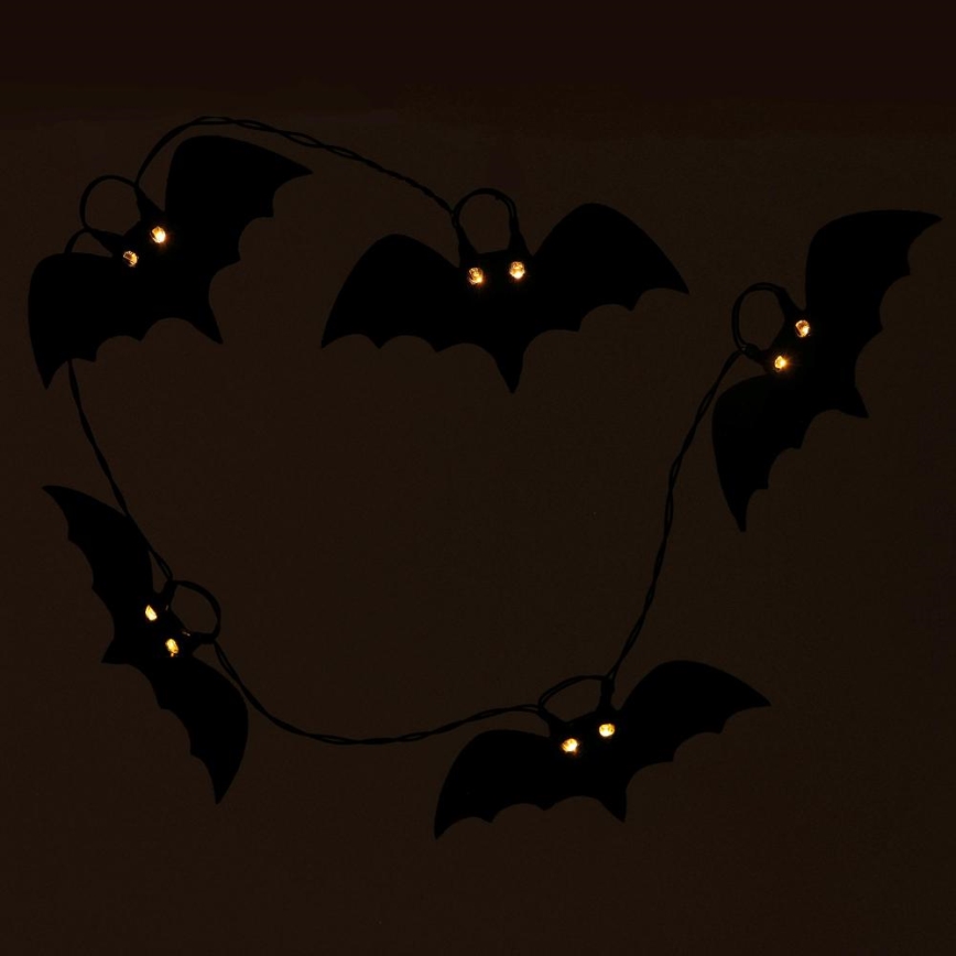Decoratieve LED ketting HALLOWEEN 10xLED/2xAA/warm wit 1,3m vleermuizen