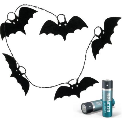 Decoratieve LED ketting HALLOWEEN 10xLED/2xAA/warm wit 1,3m vleermuizen