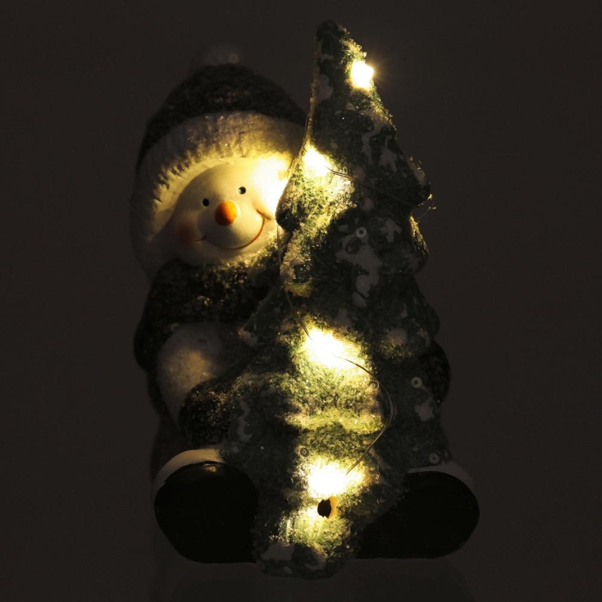 Décoration de Noël LED/2xLR44/blanc chaud bonhomme de neige avec un arbre