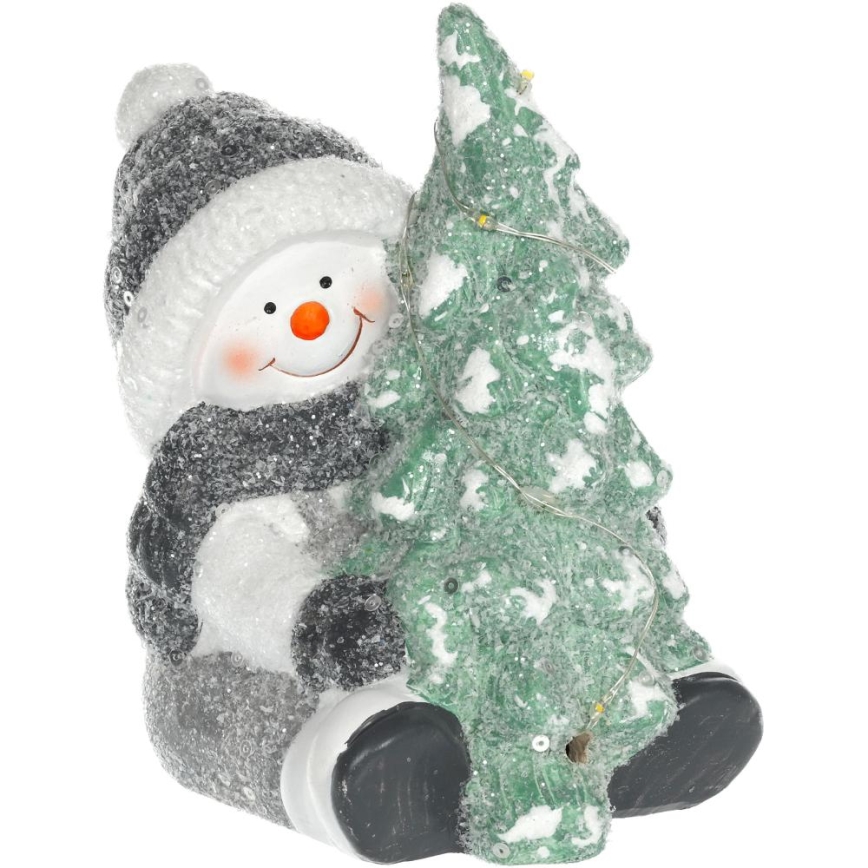 Décoration de Noël LED/2xLR44/blanc chaud bonhomme de neige avec un arbre