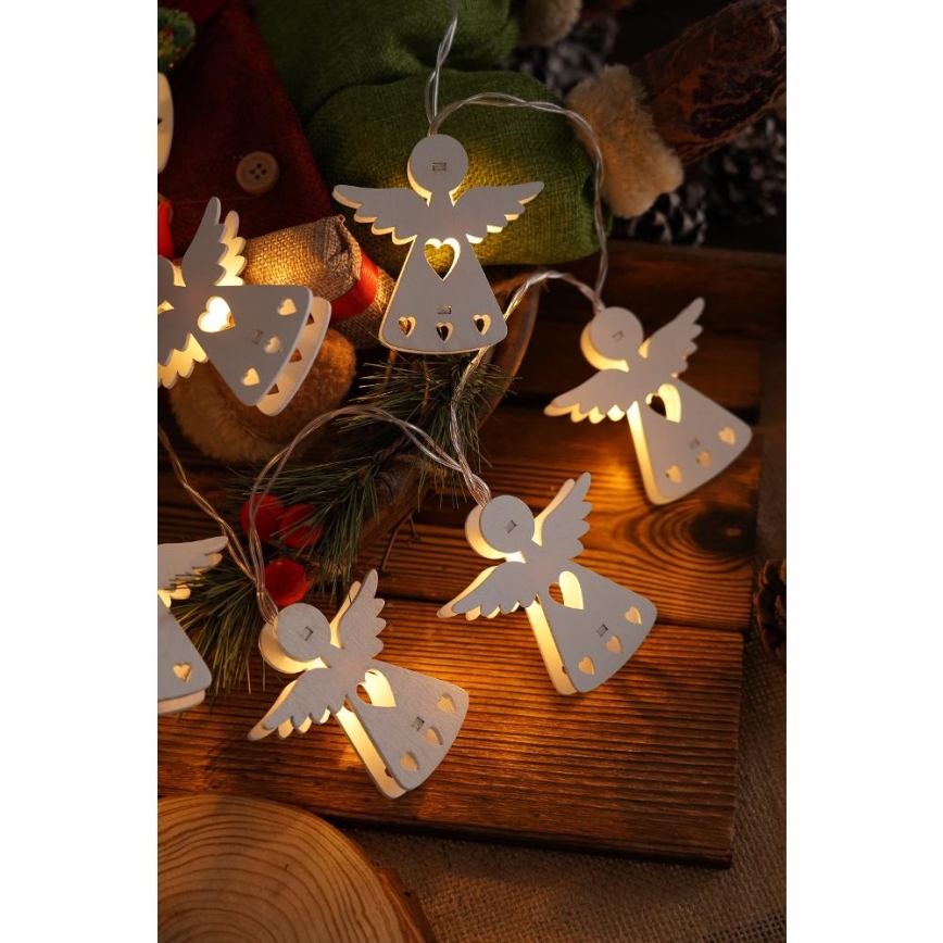 Guirlande de Noël 10xLED/2xAA/blanc chaud 2m anges