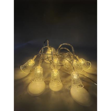 Guirlande LED 20 LED, alimentation 3x piles AA, blanc chaud, 2,2 m, petites clochettes décoratives